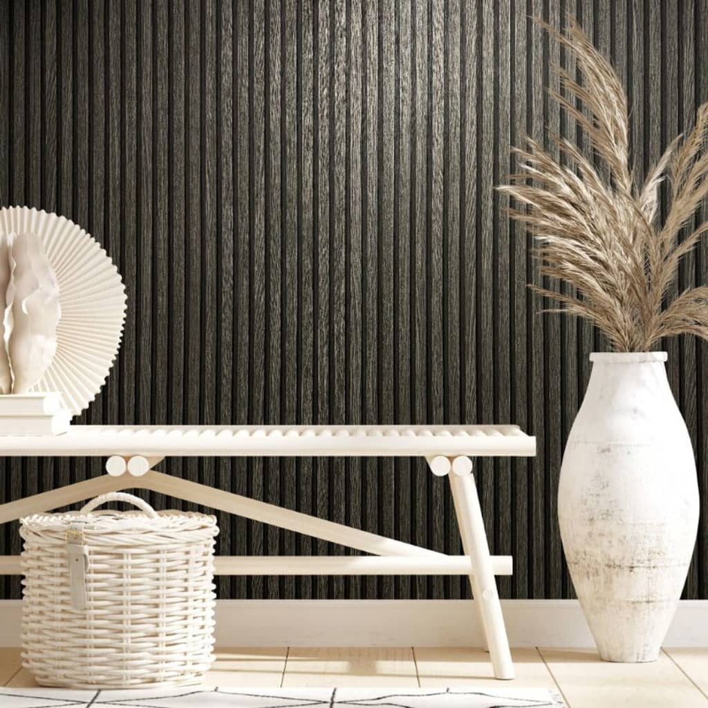 Noordwand Behang Botanica Wooden Slats Zwart En