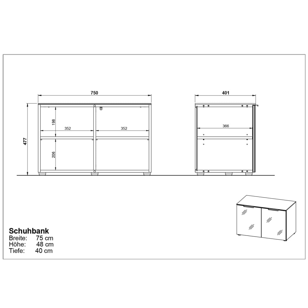 Germania Schoenenbank Gw-Rimini 75X40X48 Cm Grafietkleurig En Wit