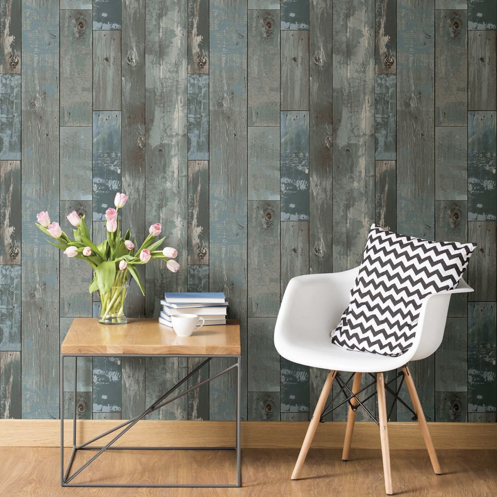 Dutch Wallcoverings Behang Steigerhout -Blauw