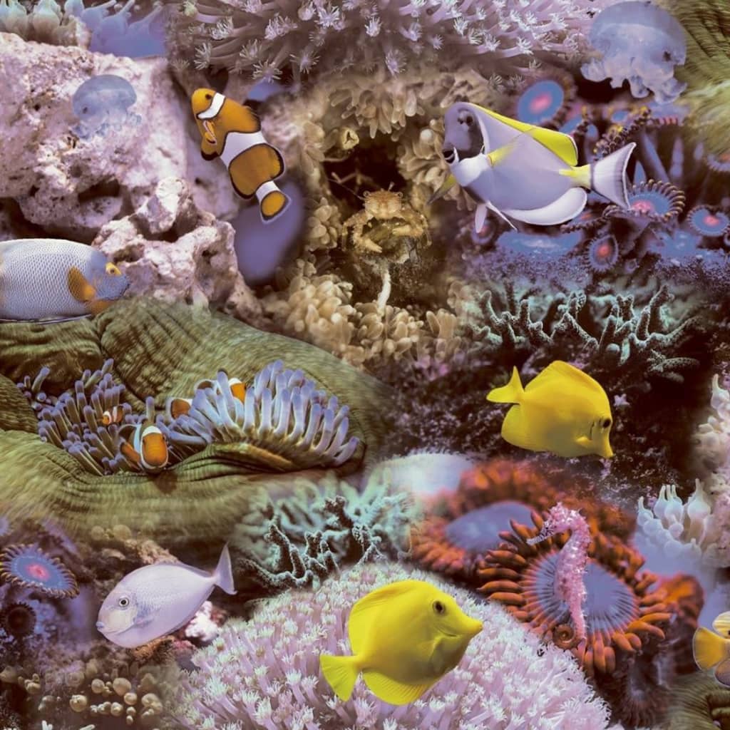 Noordwand Behang Good Vibes Coral And Tropical Fish Geel En Paars