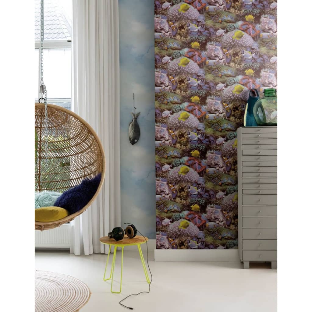 Noordwand Behang Good Vibes Coral And Tropical Fish Geel En Paars