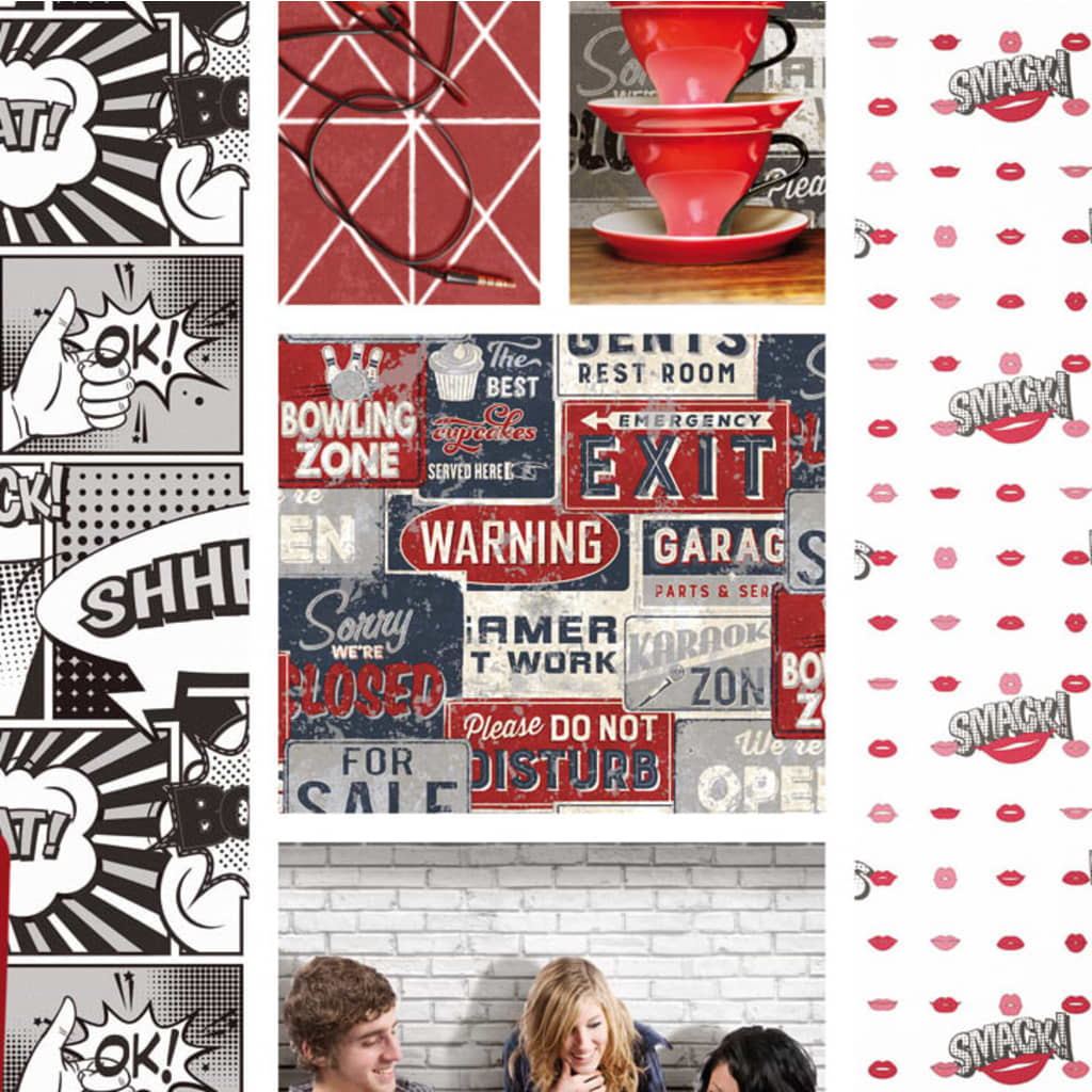 Noordwand Behang Urban Friends & Coffee Billboards Small Blauw En Rood