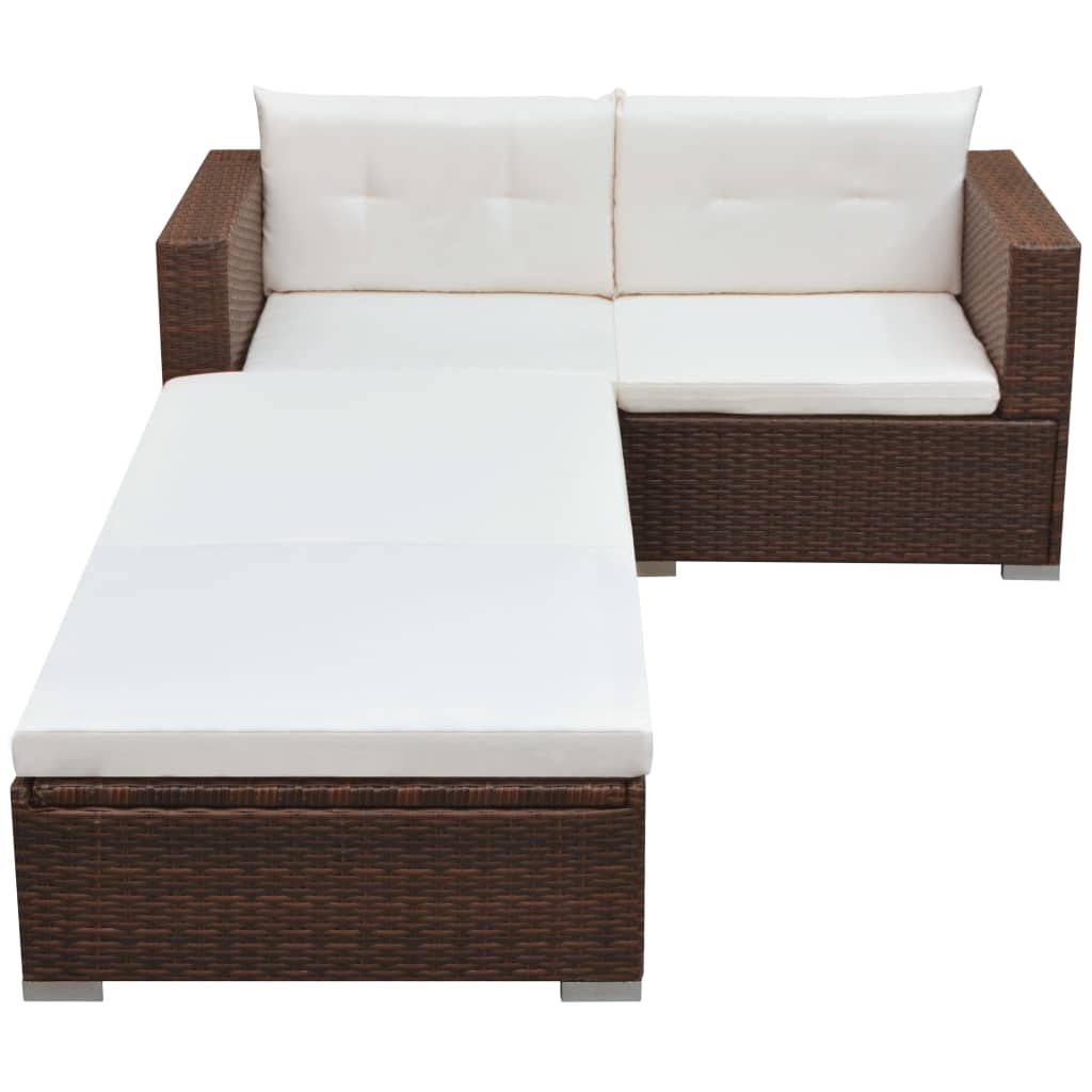 -Delige Loungeset Met Kussens Poly Rattan