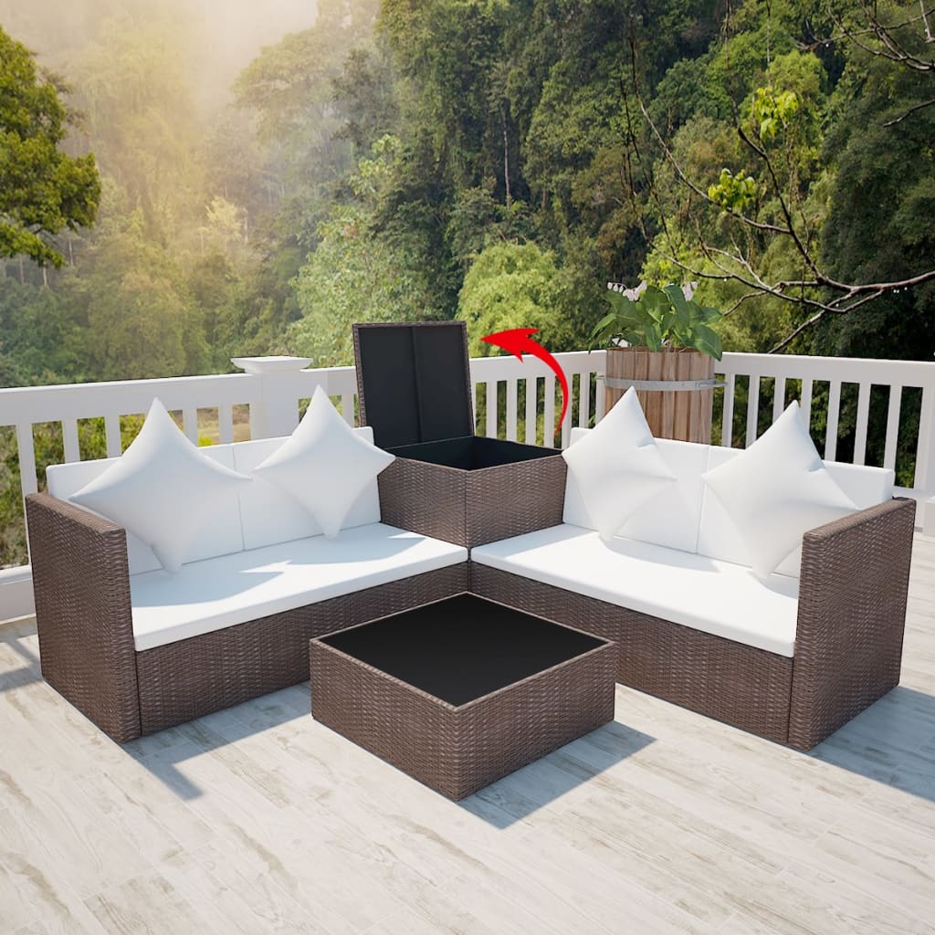 -Delige Loungeset Met Kussens Poly Rattan