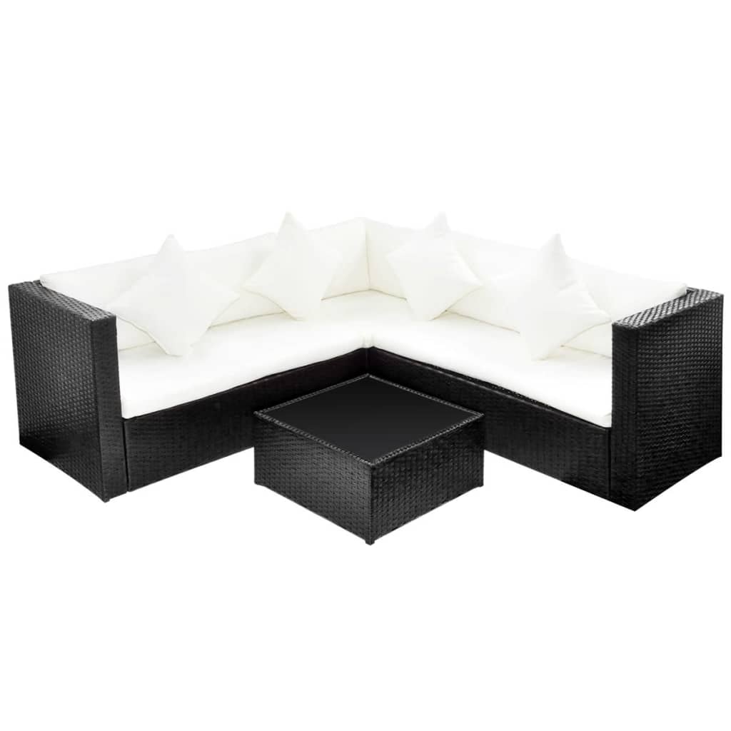 -Delige Loungeset Met Kussens Poly Rattan