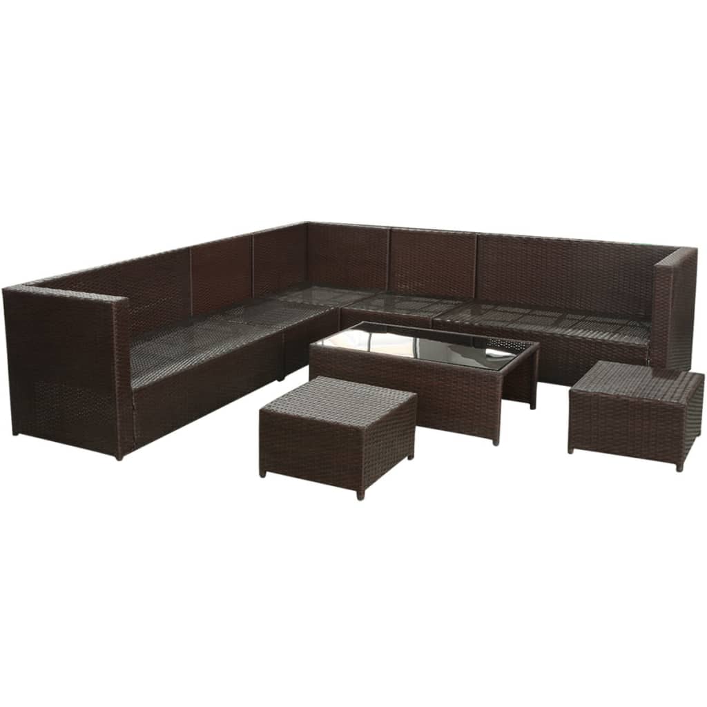 -Delige Loungeset Met Kussens Poly Rattan