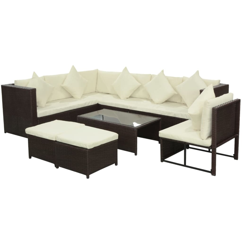 -Delige Loungeset Met Kussens Poly Rattan