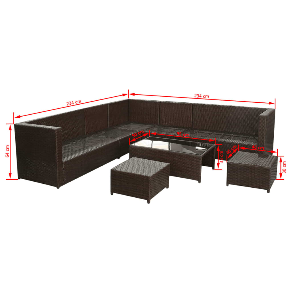 -Delige Loungeset Met Kussens Poly Rattan