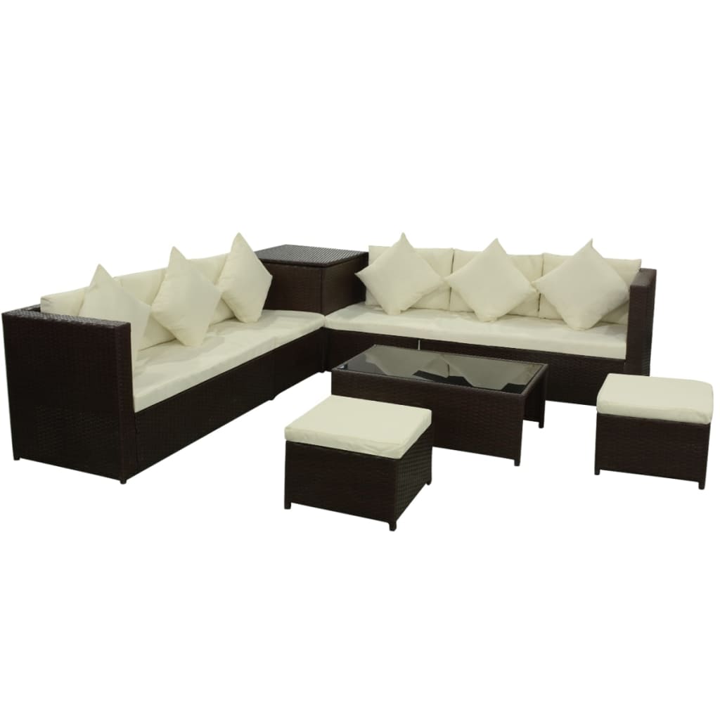 -Delige Loungeset Met Kussens Poly Rattan