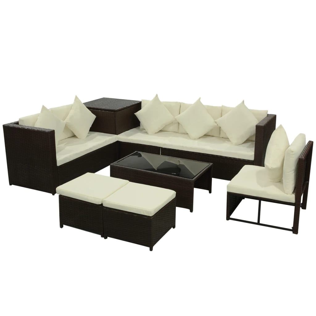 -Delige Loungeset Met Kussens Poly Rattan