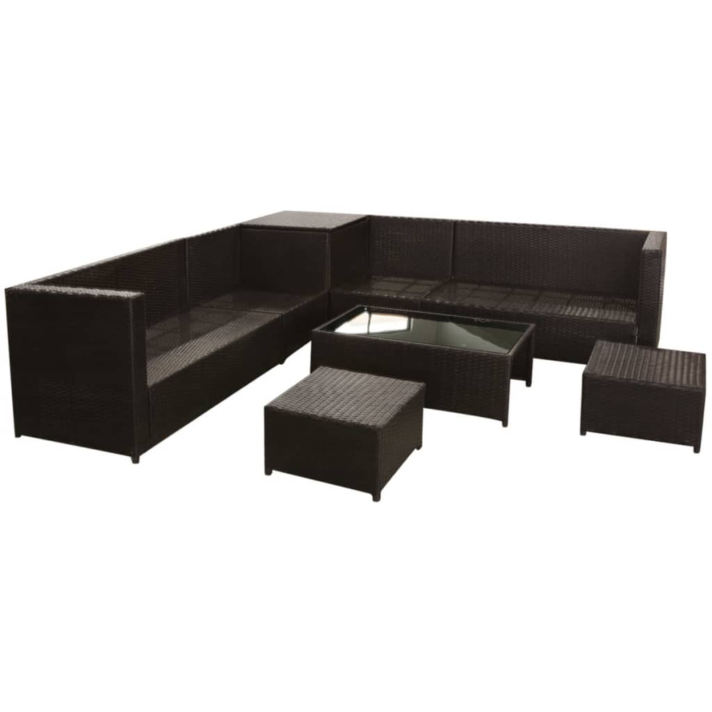 -Delige Loungeset Met Kussens Poly Rattan
