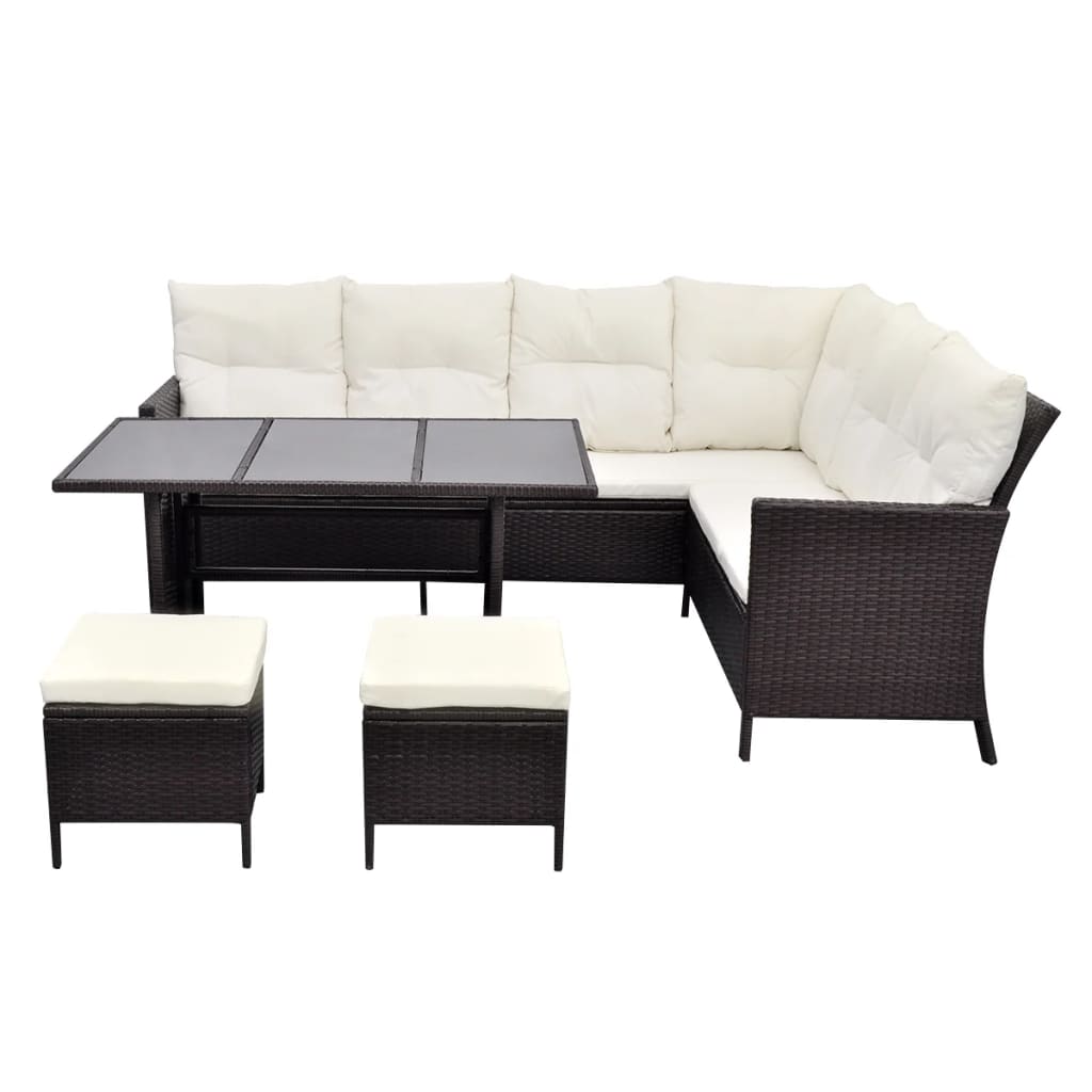 -Delige Loungeset Met Kussens Poly Rattan