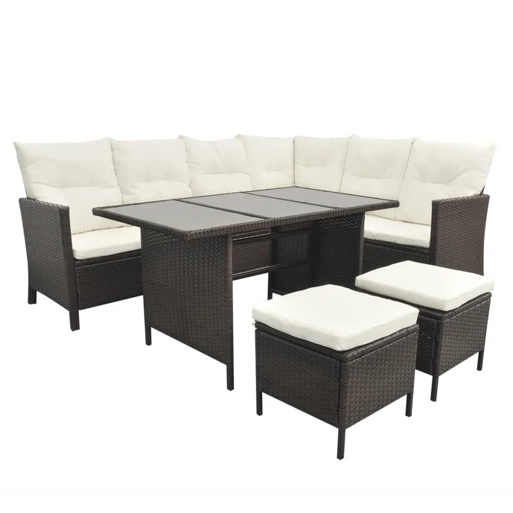 -Delige Loungeset Met Kussens Poly Rattan