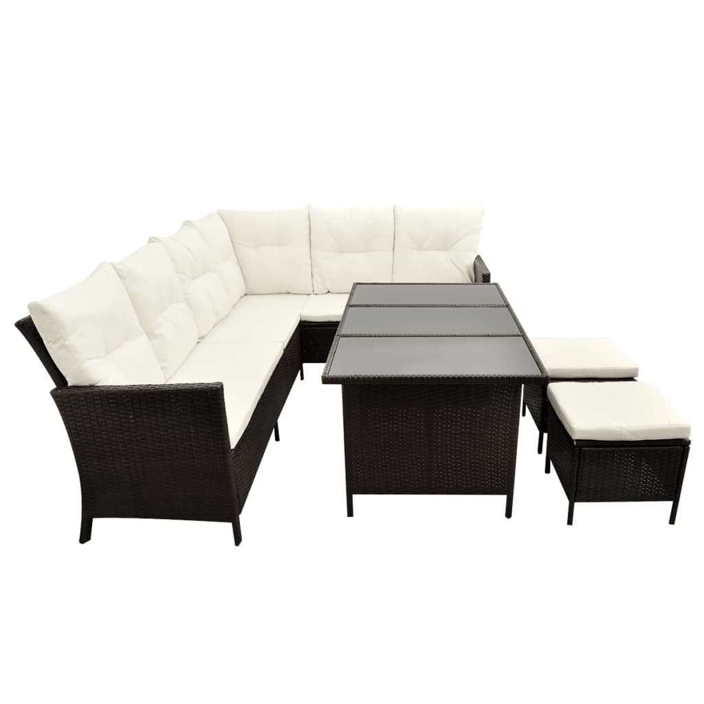 -Delige Loungeset Met Kussens Poly Rattan