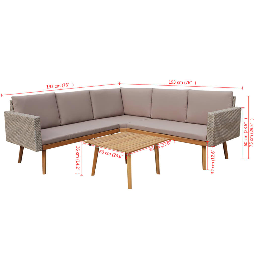 4-Delige Loungeset Met Kussens Poly Rattan Grijs