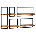 5-Delige Wandschappenset Massief Acaciahout En Staal