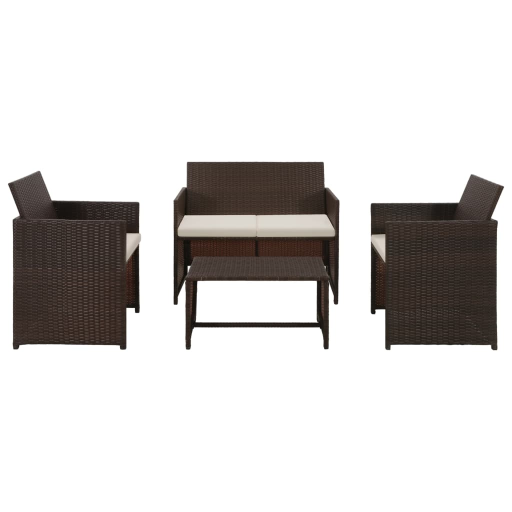 -Delige Loungeset Met Kussens Poly Rattan