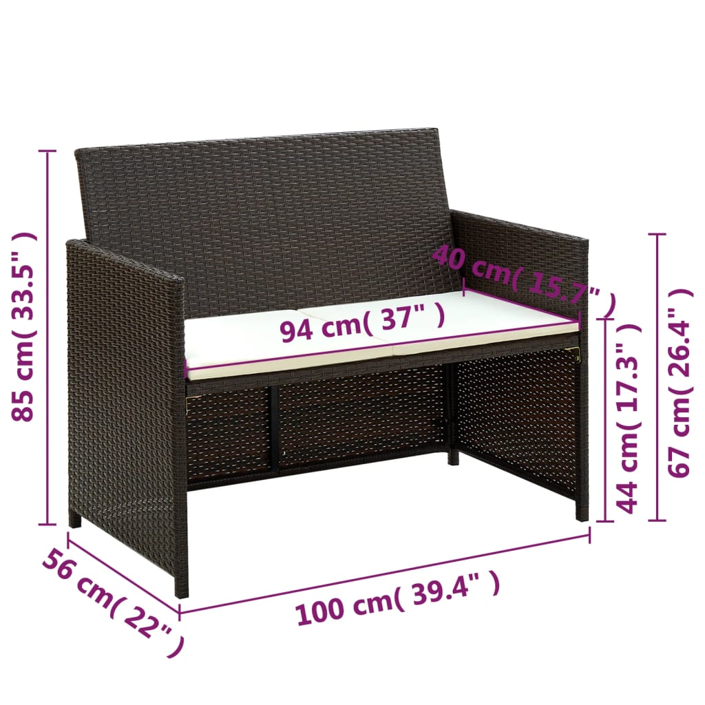 -Delige Loungeset Met Kussens Poly Rattan