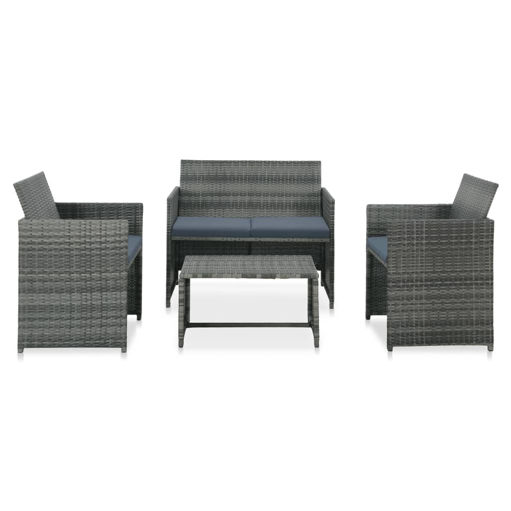 -Delige Loungeset Met Kussens Poly Rattan