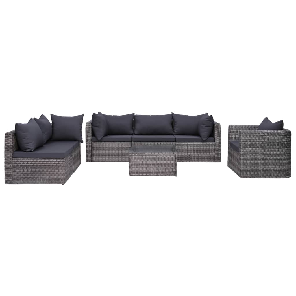 8-Delige Loungeset Met Kussens Poly Rattan Grijs