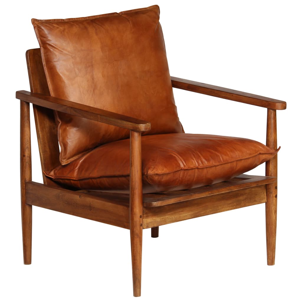 Fauteuil Echt Leer Met Acaciahout