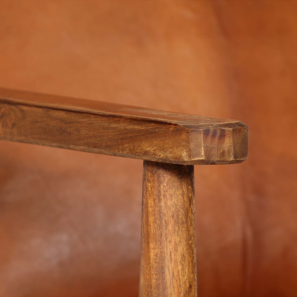 Fauteuil Echt Leer Met Acaciahout