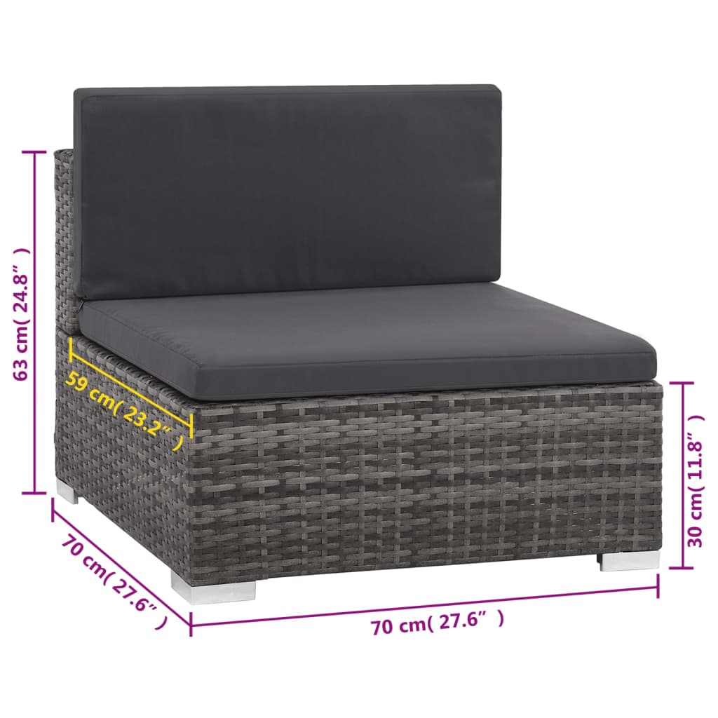 6-Delige Loungeset Met Kussens Poly Rattan Grijs