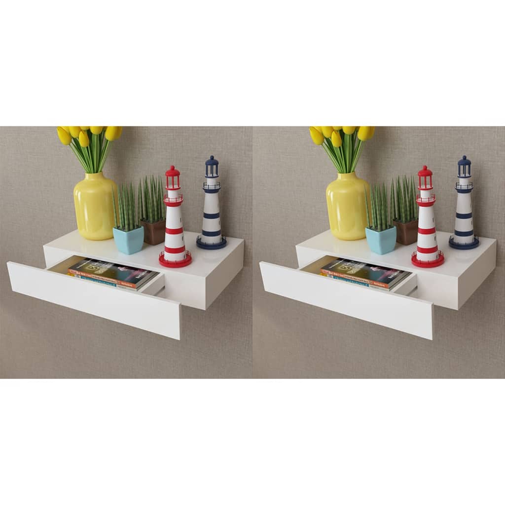 Wandplanken Zwevend Met Lades Wit