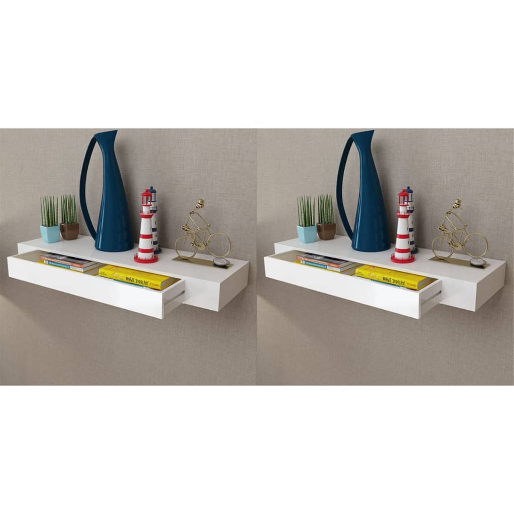 Wandplanken Zwevend Met Lades Wit