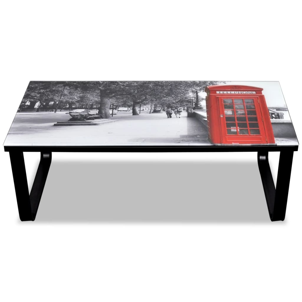 Salontafel Met Telefooncel-Print Glazen Tafelblad