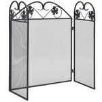 Haardscherm 3 Panelen Ijzer Zwart