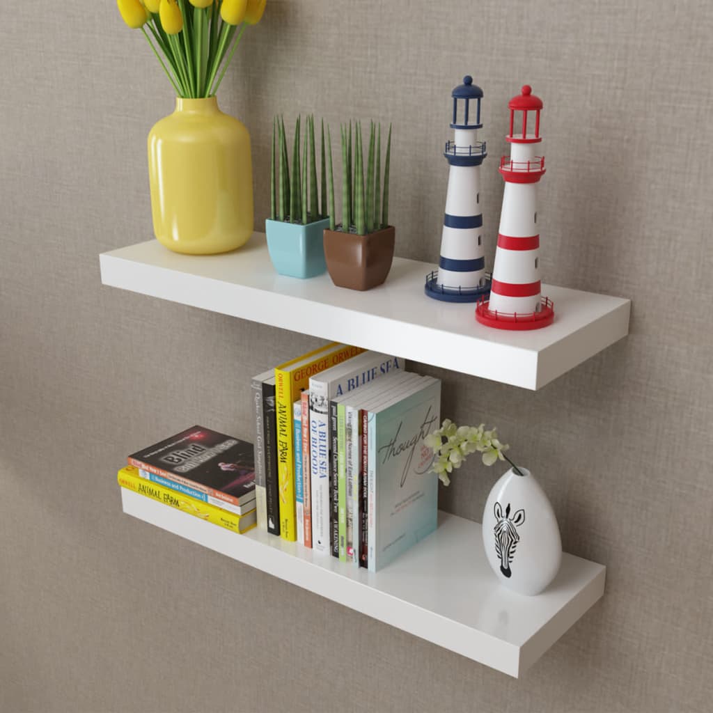 Wandplanken Mdf Zwevend Voor Boeken/Dvd 2 St Wit
