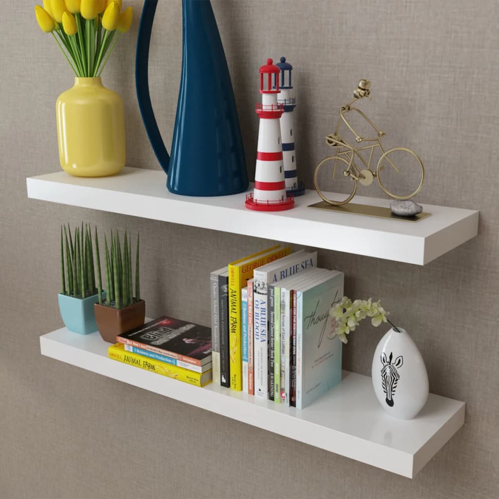 Wandplanken Mdf Zwevend Voor Boeken/Dvd 2 St Wit