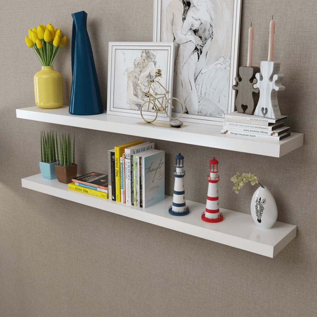 Wandplanken Mdf Zwevend Voor Boeken/Dvd 2 St Wit
