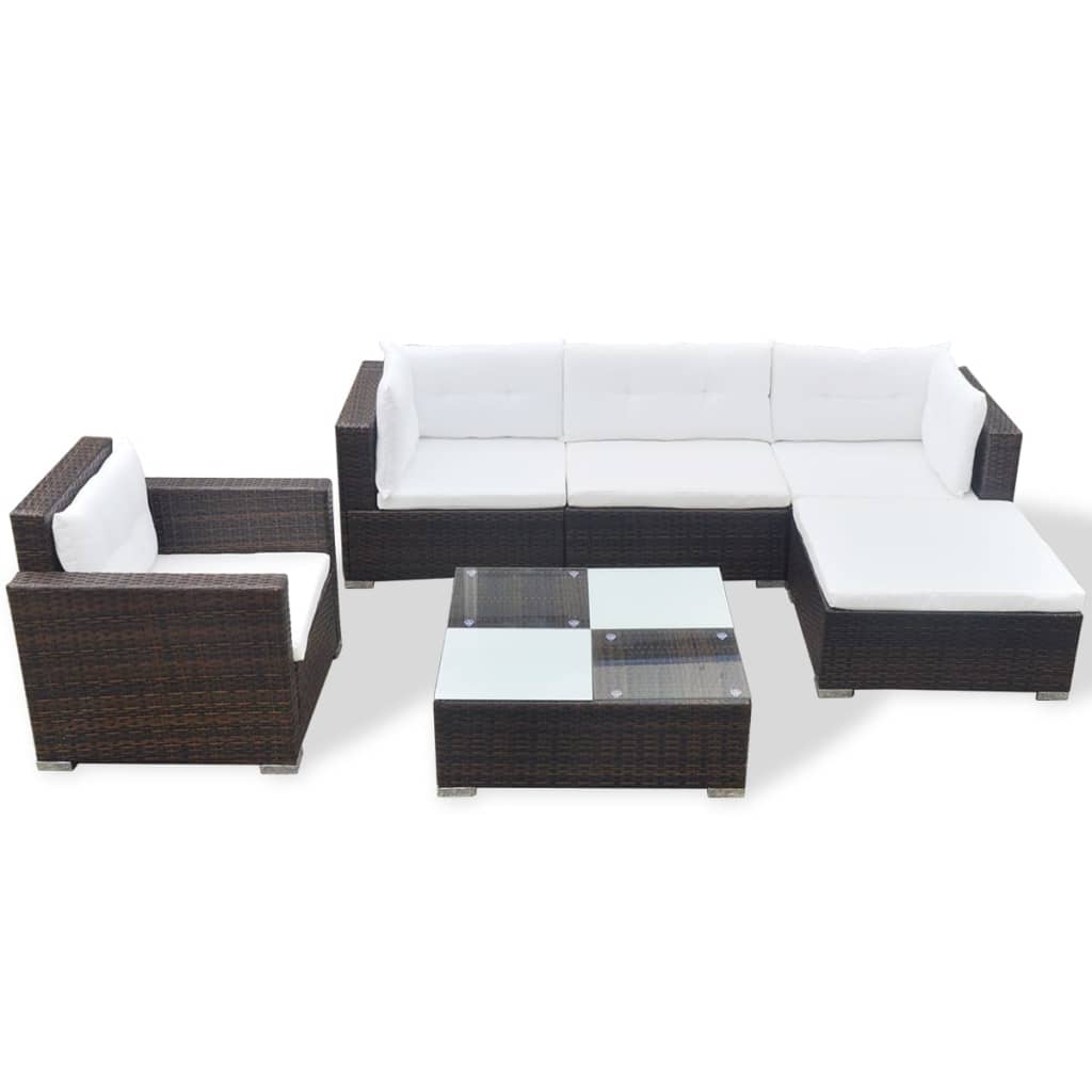 6-Delige Loungeset Met Kussens Poly Rattan Bruin