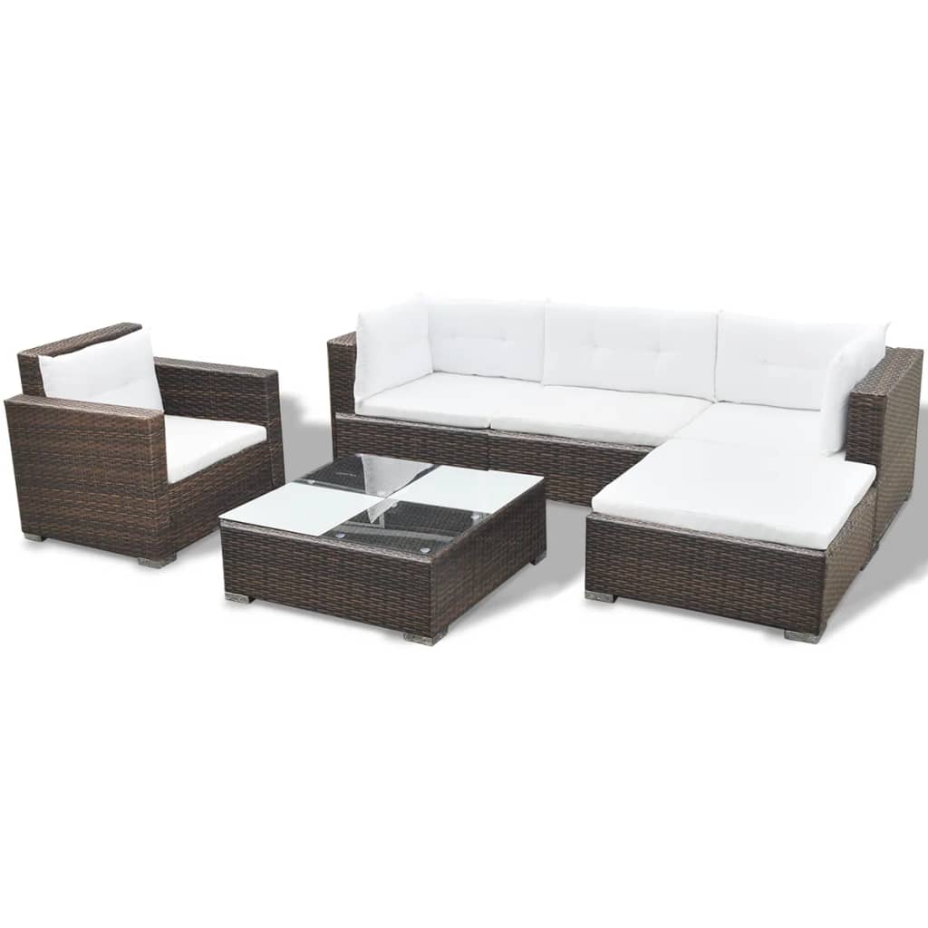 6-Delige Loungeset Met Kussens Poly Rattan Bruin