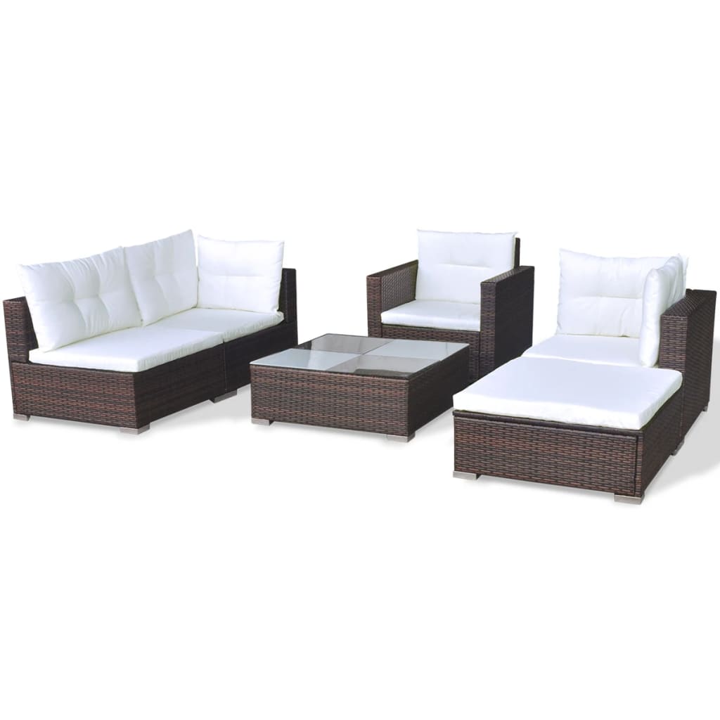 6-Delige Loungeset Met Kussens Poly Rattan Bruin