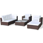 6-Delige Loungeset Met Kussens Poly Rattan Bruin