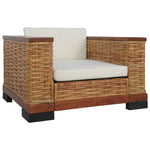 Fauteuil Met Kussens Natuurlijk Rattan Bruin Blauw