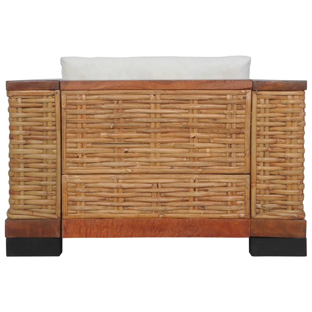Fauteuil Met Kussens Natuurlijk Rattan Bruin Blauw