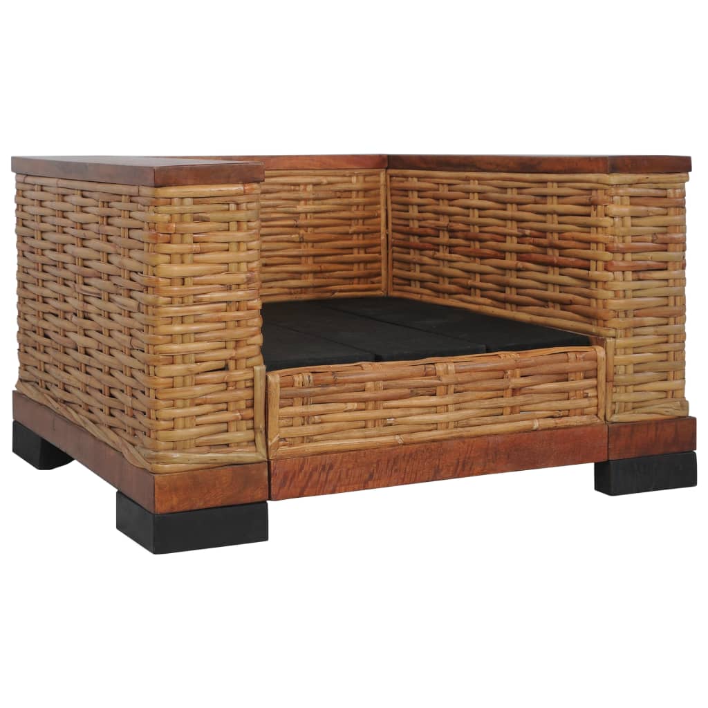 Fauteuil Met Kussens Natuurlijk Rattan Bruin Blauw
