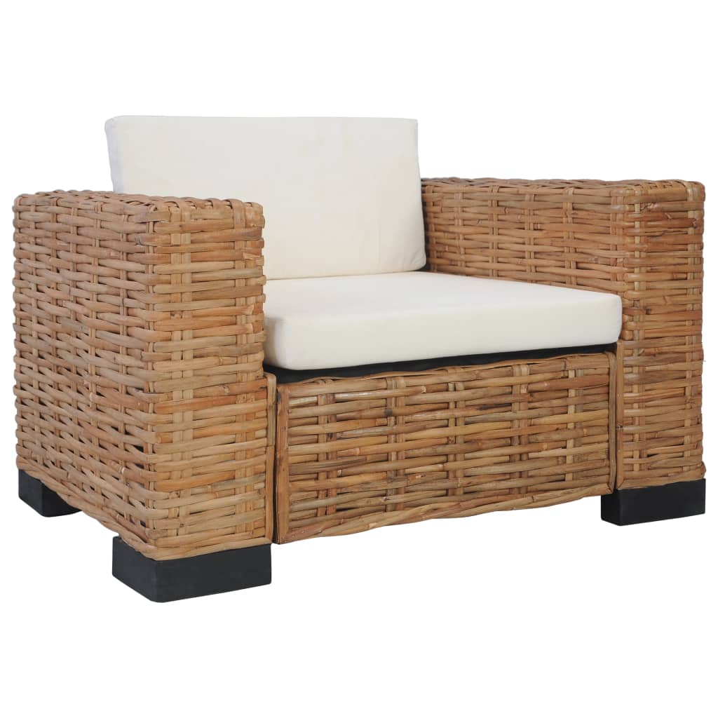 Fauteuil Met Kussens Natuurlijk Rattan Wit
