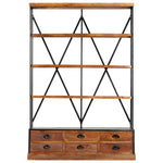 Boekenkast 4-Laags Met 6 Lades 122X36X181 Cm Massief Mangohout