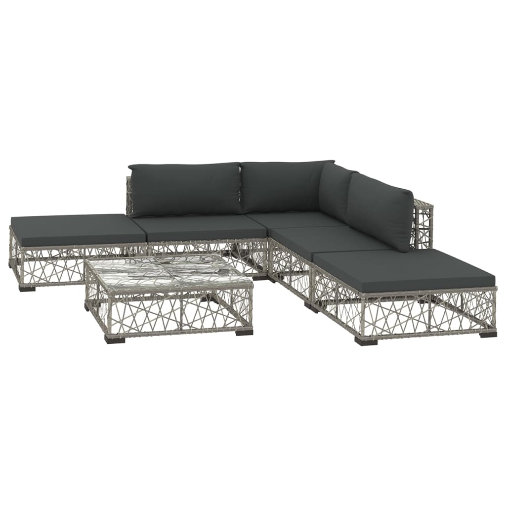 6-Delige Loungeset Met Kussens Poly Rattan Grijs