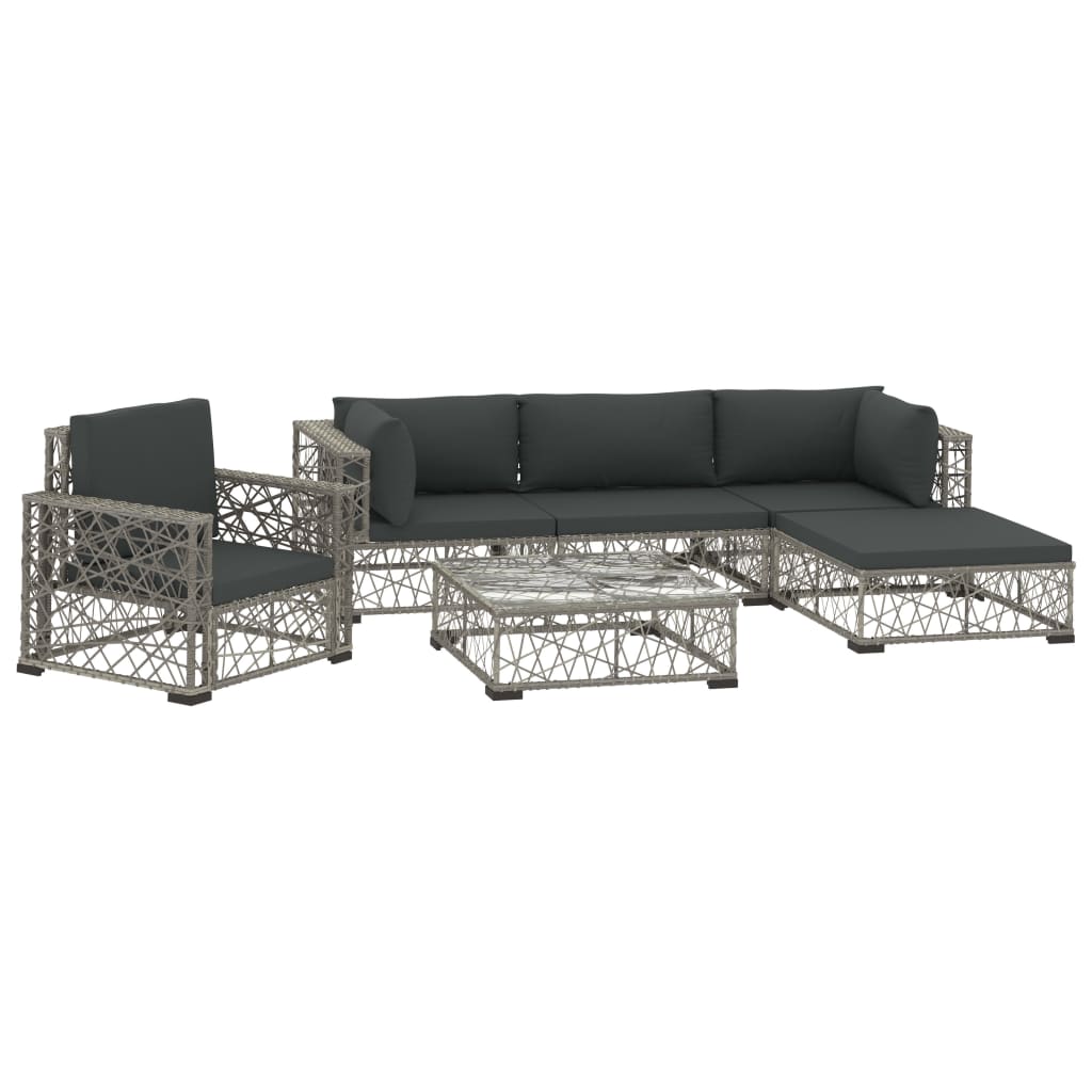 6-Delige Loungeset Met Kussens Poly Rattan Grijs