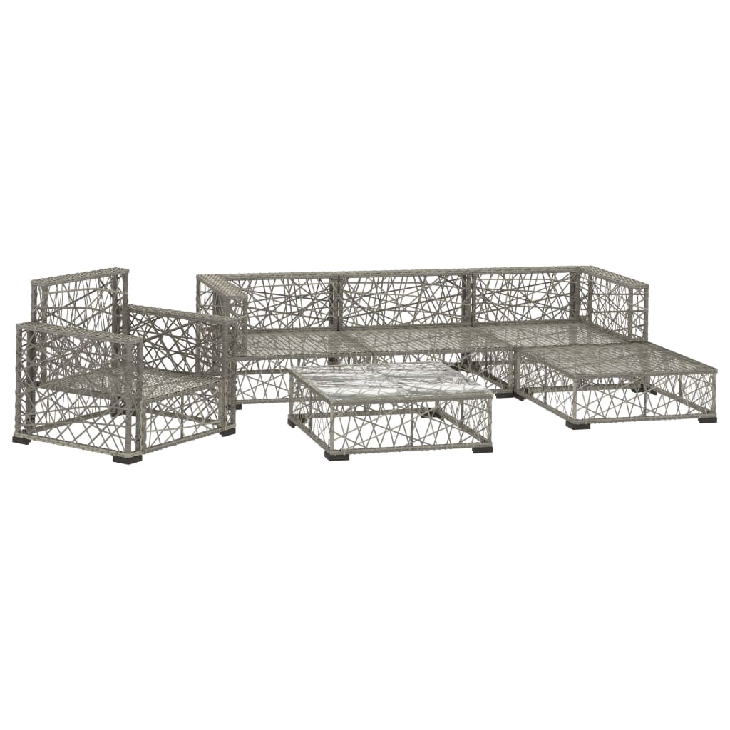 6-Delige Loungeset Met Kussens Poly Rattan Grijs