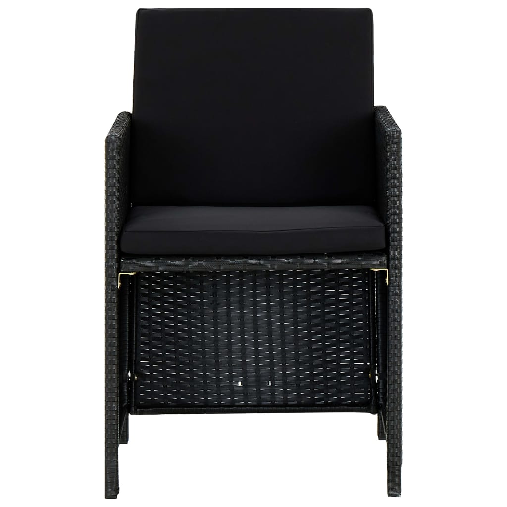 -Delige Tuinset Met Kussens Poly Rattan Zwart