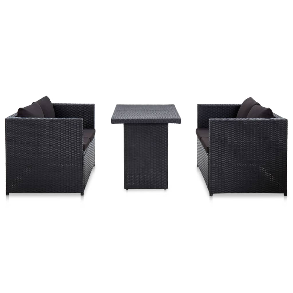 -Delige Loungeset Met Kussens Poly Rattan