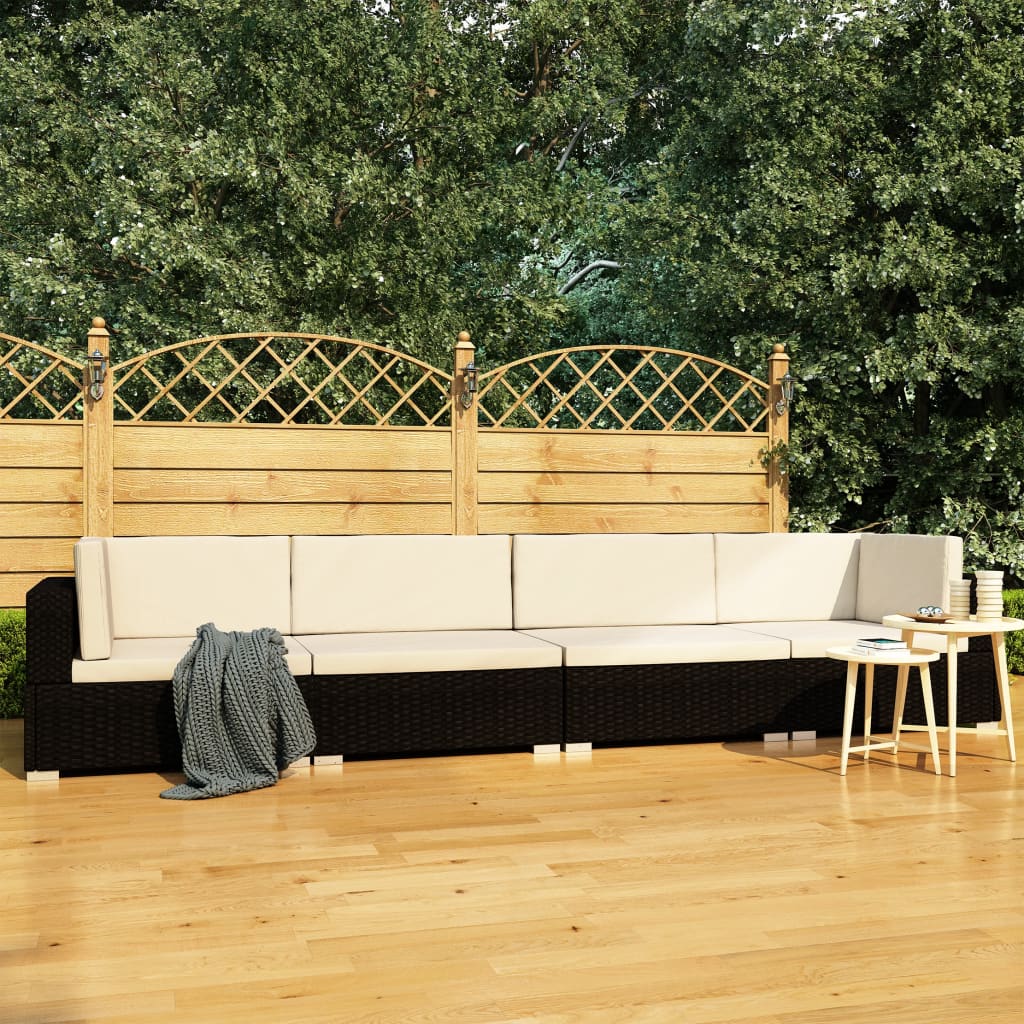 -Delige Loungeset Met Kussens Poly Rattan