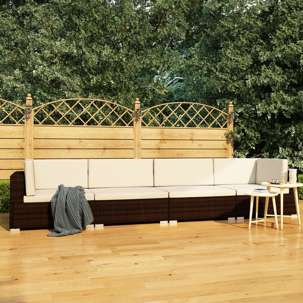 -Delige Loungeset Met Kussens Poly Rattan